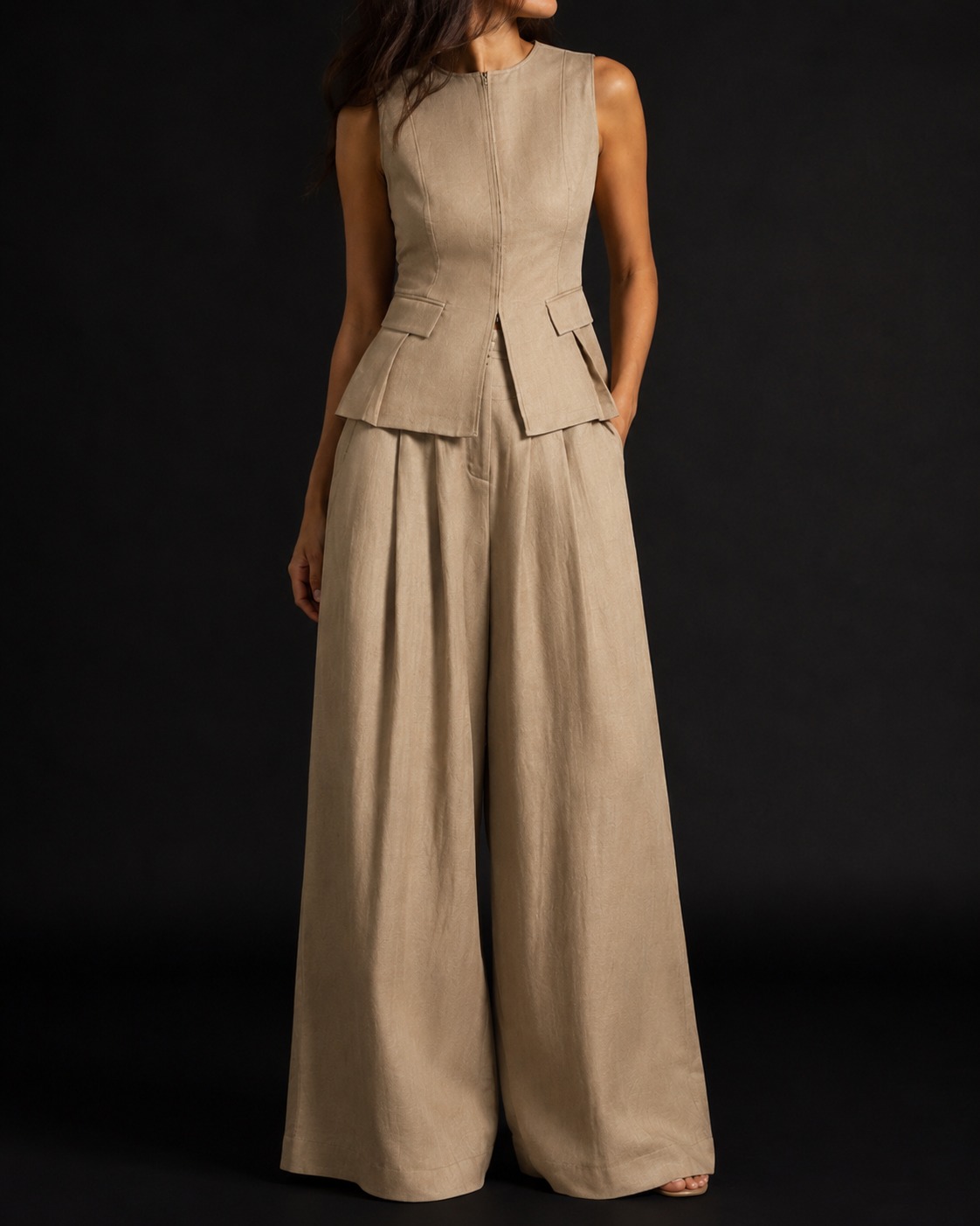 Beige Luxury Vest Set